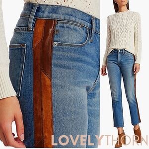 FRAME // ltd ed le high straight cropped paneled leather tuxedo stripe denim